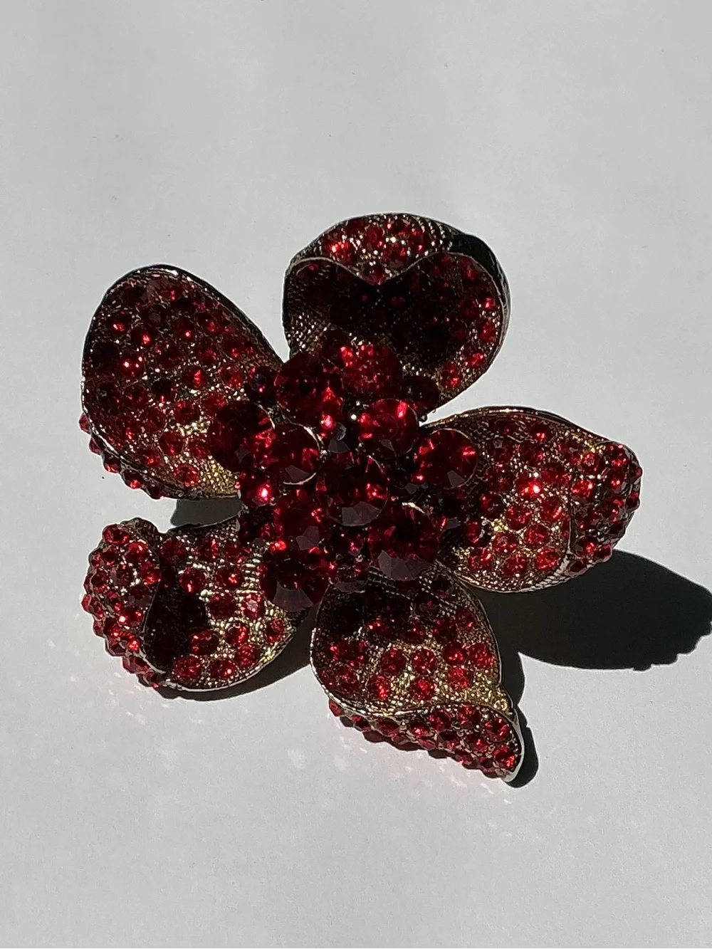Red Crystal Flower Ring, statement piece.